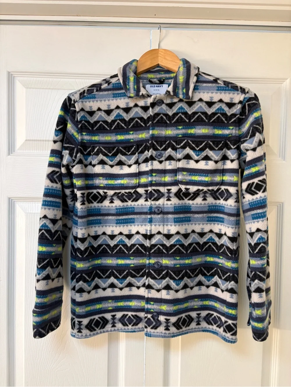 Old Navy Boys Blue & Black Patterned Fleece Shirt Jacket